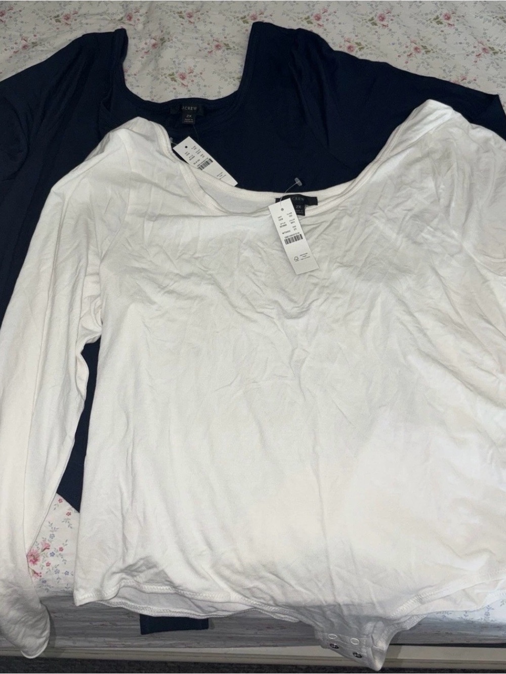 J CREW NWT NAVY AND WHITE LONG SLEEVE BODYSUIT PLUS Sz 2x Jersey Snap